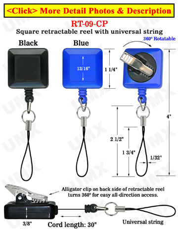 Rotatable Cell Phone Reels With Universal Strings & Alligator Clips