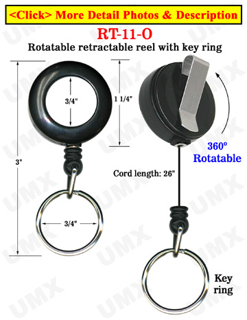 All Direction Pull Retractable Keychain Reels With Metal Key Chains & Belt Clips