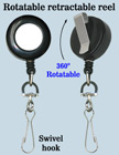 All Direction Pull Retractable Swivel Hooks Reels With Metal Swivel Hooks & Belt Clips