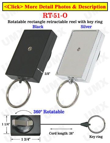 Rectangle Rotatable Retractable Key Chains With Metal Key Chain Holders & Belt Clips