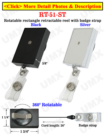 Rectangle Rotatable Retractable Name Badge Holders With Name Badge Straps & Belt Clips