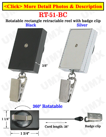 Rectangle Rotatable Retractable Nametag Holders With Nametag Clips & Belt Clips