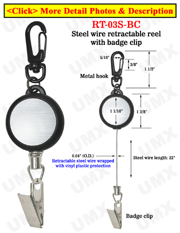 Steel Metal Wire Retractable Reels With Badge Clips