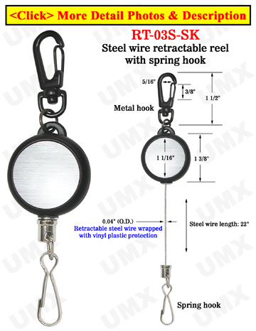 Braided Cable Wire Retractable Reels With Metal Spring Hooks 