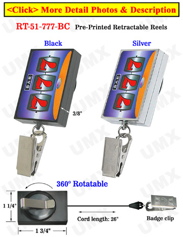 Printed Retractable Badge Holders: Pre-Printed Lucky Number 777
