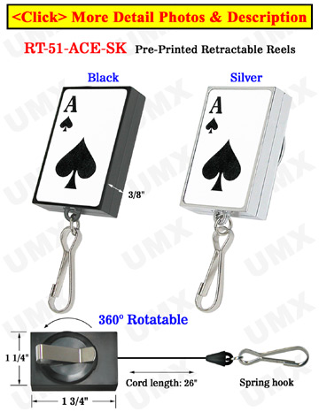 Pre-Printed Retractable ID Card Holders: Poker ACE Printed