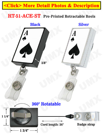 Pre-Printed Retractable Name Badge Holders: Poker ACE Printed