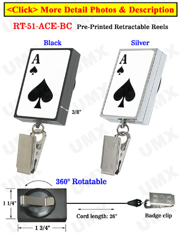 Casino Retractable Name Badge Reels: Poker ACE Printed
