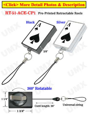 Pre-Printed Retractable Universal Fasteners: Poker ACE Printed