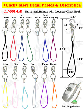 Universal Cell Phone Accessory Strings With Lobster Claw Hooks